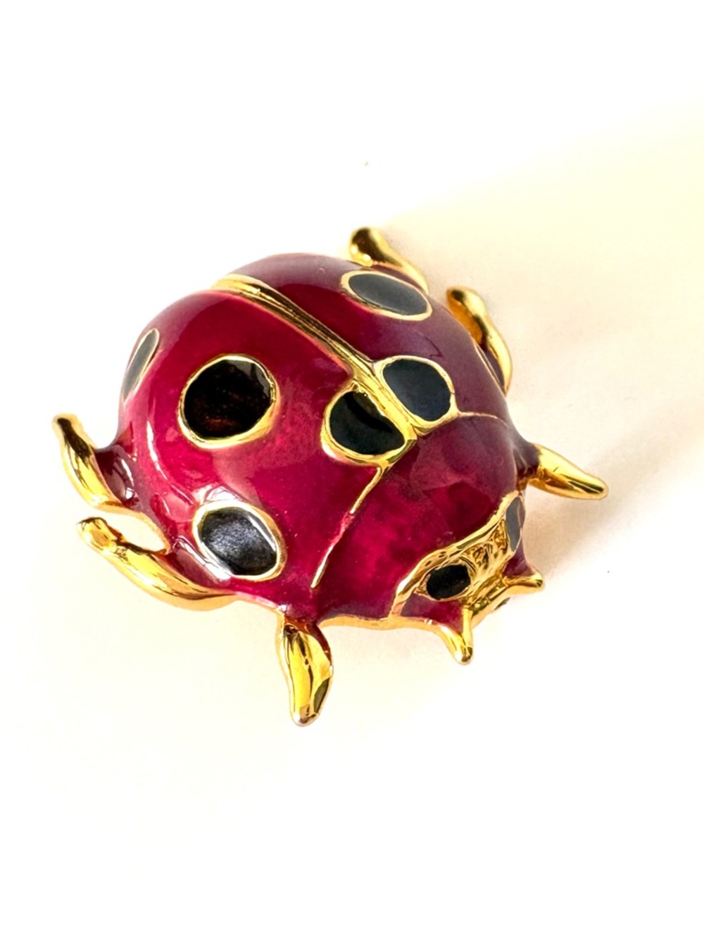 Enamel Ladybug Brooch Red and Black with Gold Accents